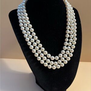 Vintage Carolee Triple Strand Faux Pearl Necklace 17-19”